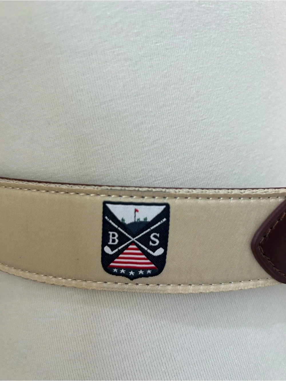 Boston Scott Golf Canvas Leather Beige Brown Belt NWOT Preppy Classic